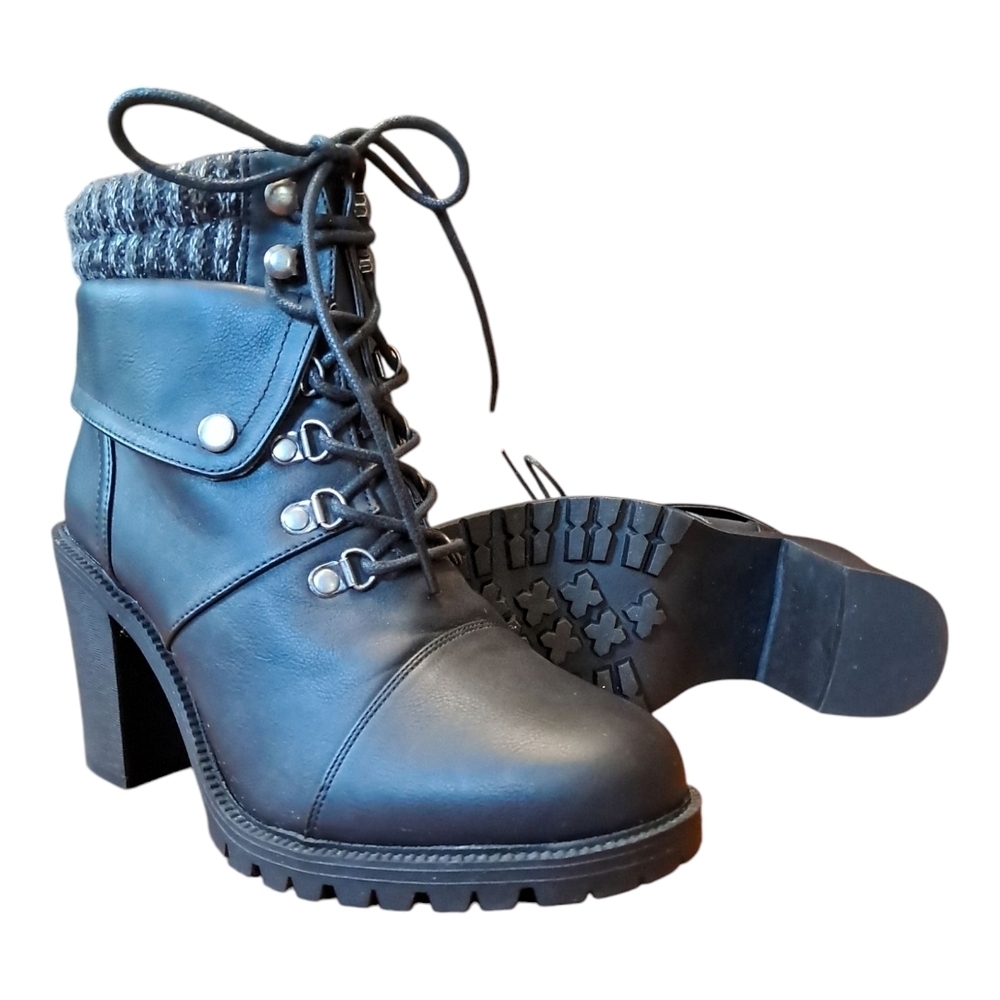 Torrid Black Hiker Boot Lug Sole Sweater Trim Size 11WW - Picture 16 of 16